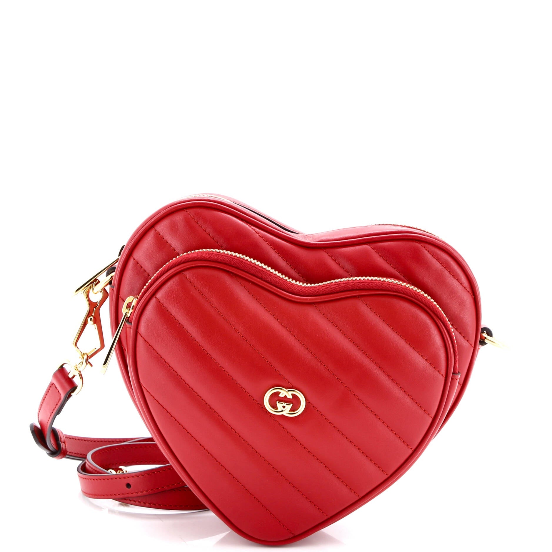Interlocking G Heart Shoulder Bag Diagonal Quilted Leather Mini