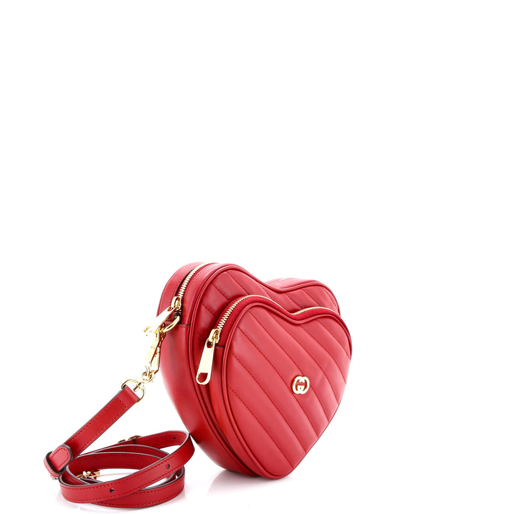 Interlocking G Heart Shoulder Bag Diagonal Quilted Leather Mini