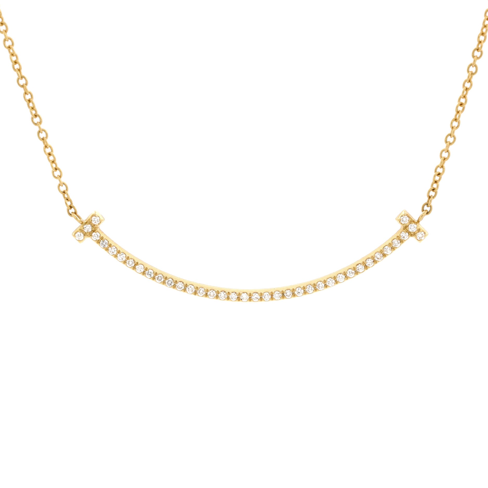 T Smile Pendant Necklace 18K Yellow Gold and Diamonds Small