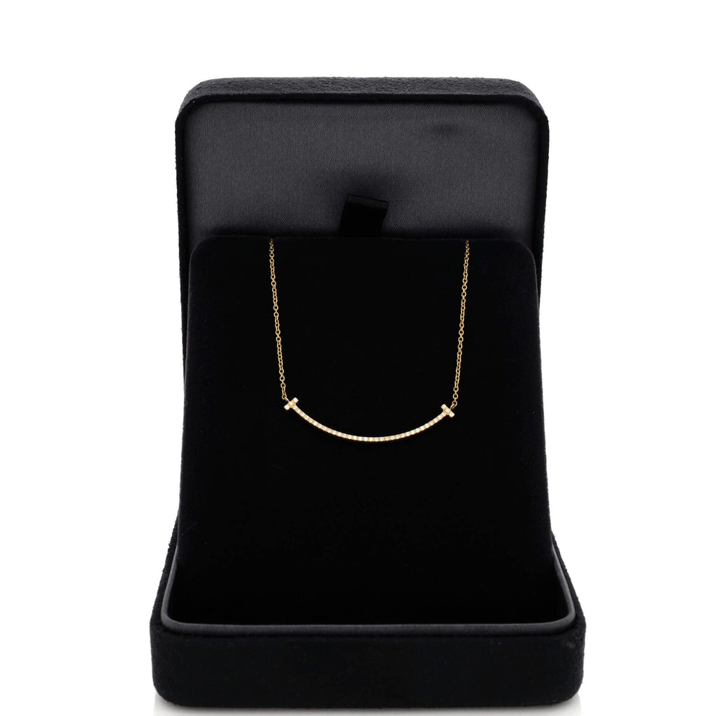 T Smile Pendant Necklace 18K Yellow Gold and Diamonds Small