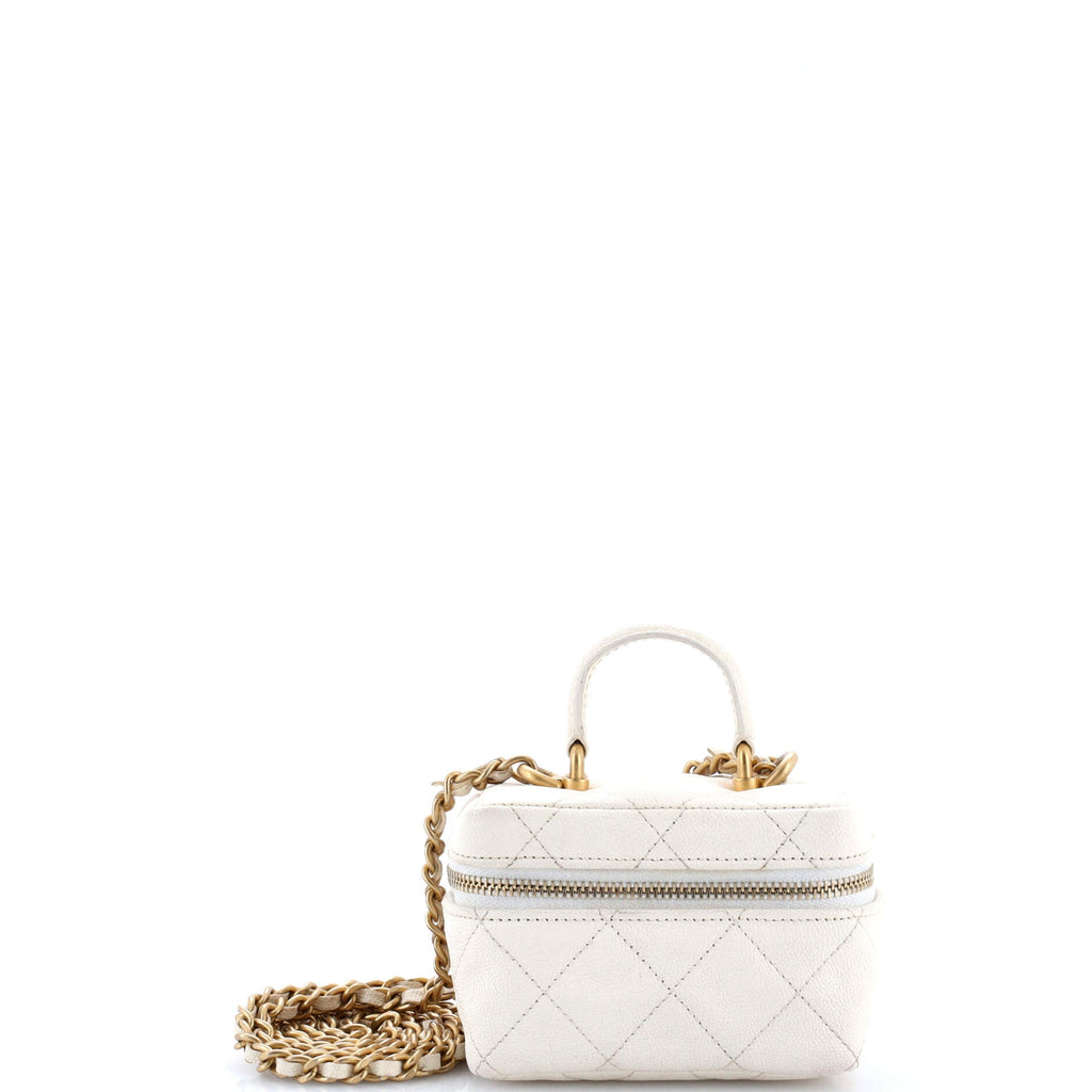 Top Handle Zip Around Vanity Case with Chain Quilted Caviar Mini