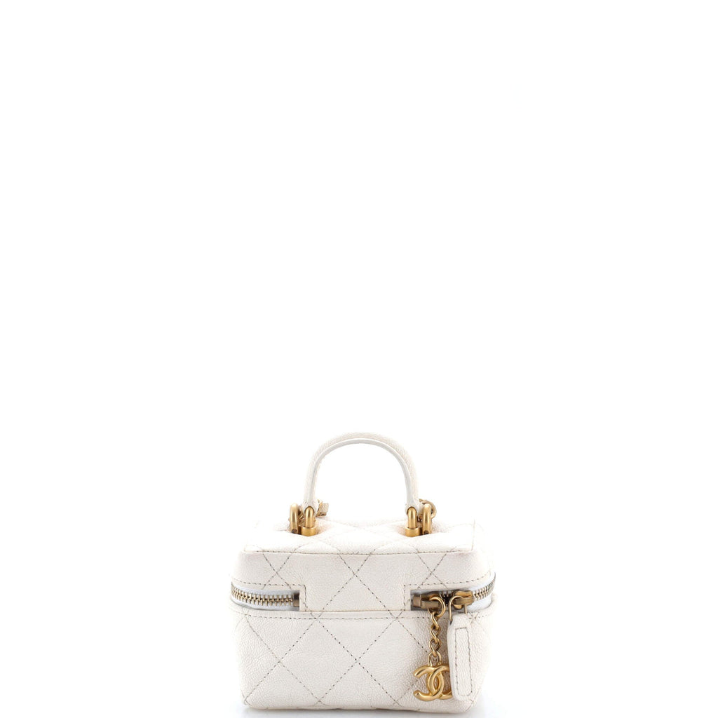 Top Handle Zip Around Vanity Case with Chain Quilted Caviar Mini