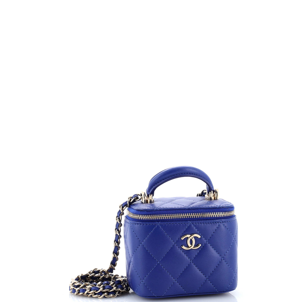 Classic Top Handle Vanity Case with Chain Quilted Lambskin Mini