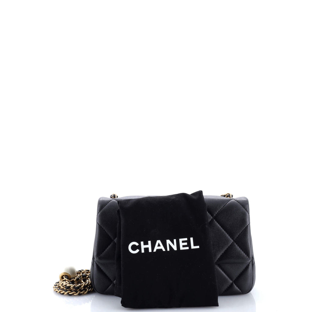 Double CC Pearl Flap Bag Quilted Lambskin Small