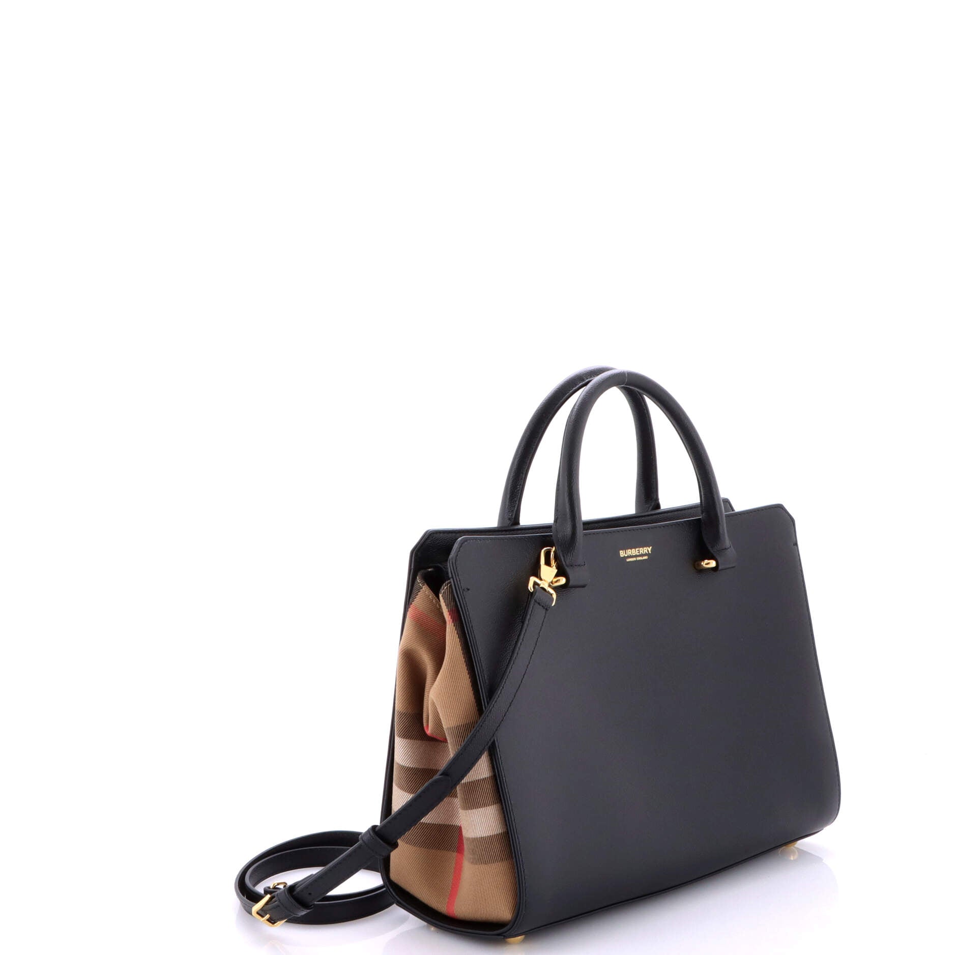 Banwell Tote Leather and House Check Canvas Small