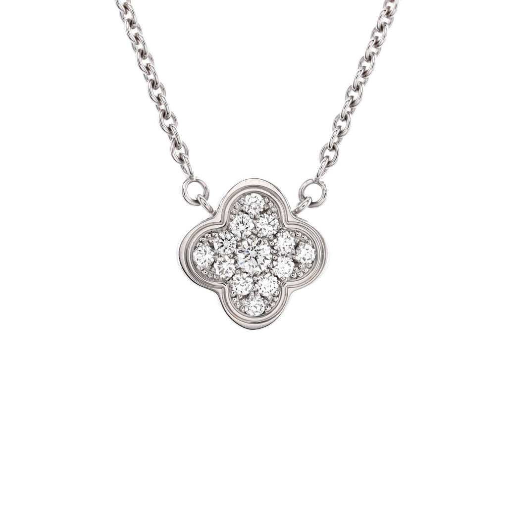 Pure Alhambra Pendant Necklace 18K White Gold with Diamonds