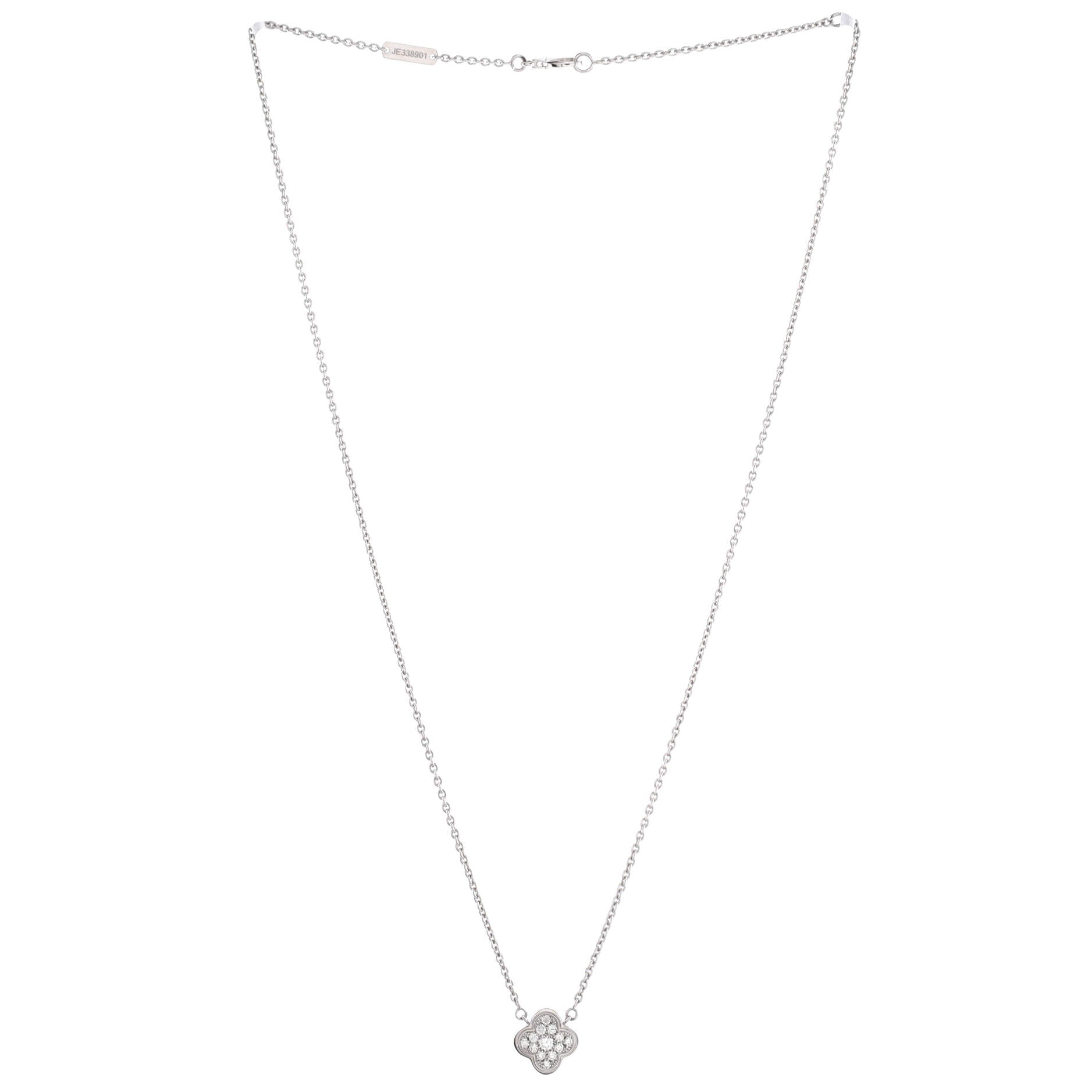 Pure Alhambra Pendant Necklace 18K White Gold with Diamonds