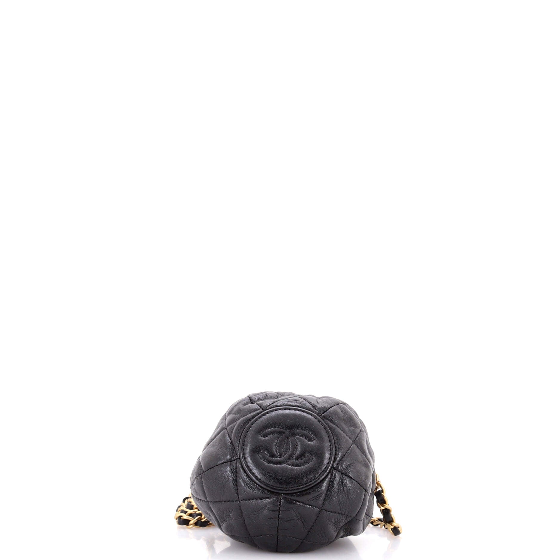 Drawstring CC Round Bucket Clutch with Chain Quilted Lambskin Mini