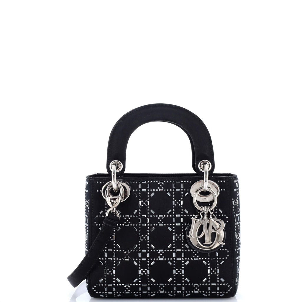 Lady Dior Bag Crystal Embellished Cannage Quilt Satin Mini