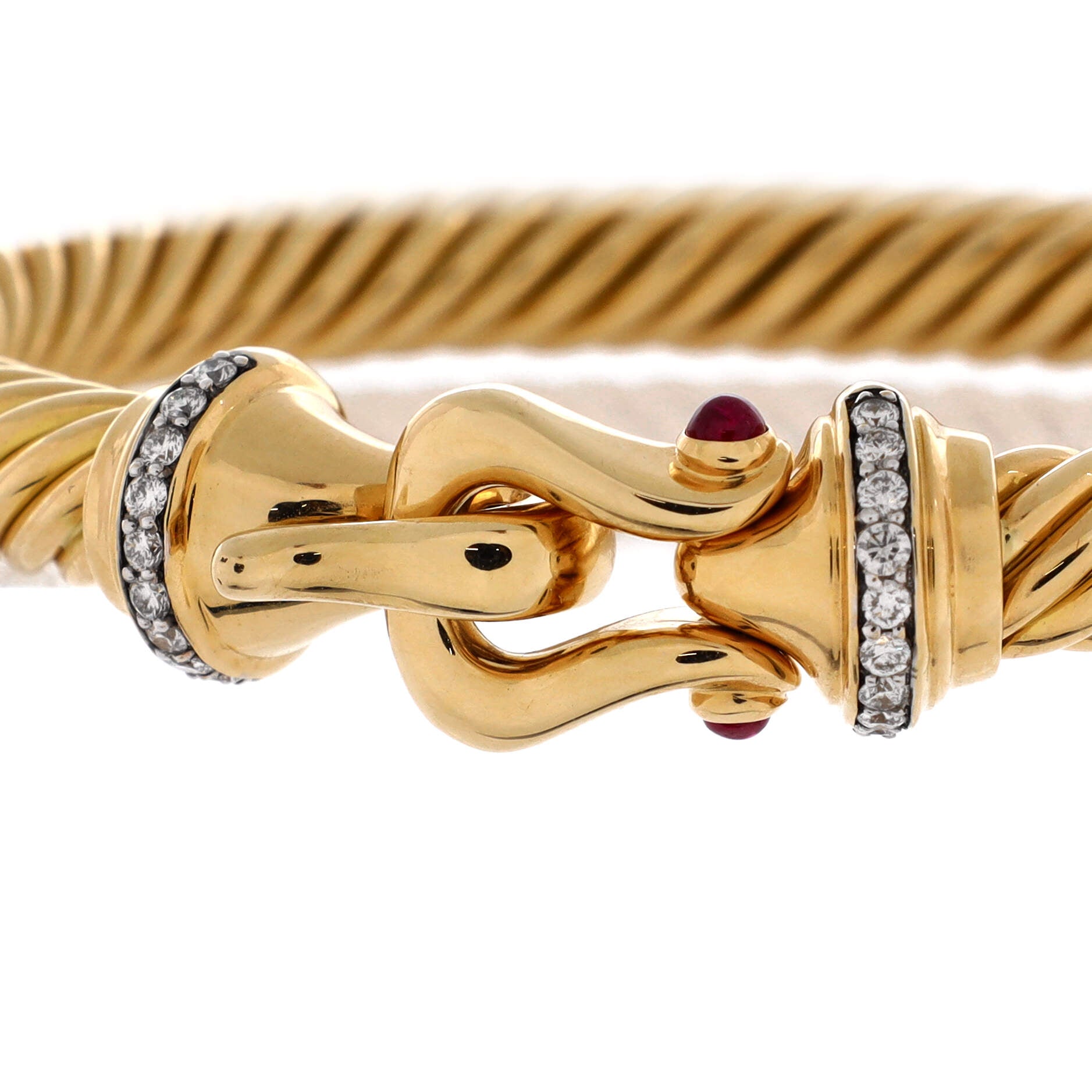 Cable Buckle Bracelet 18K Yellow Gold with Diamonds and Rubies 7mm
