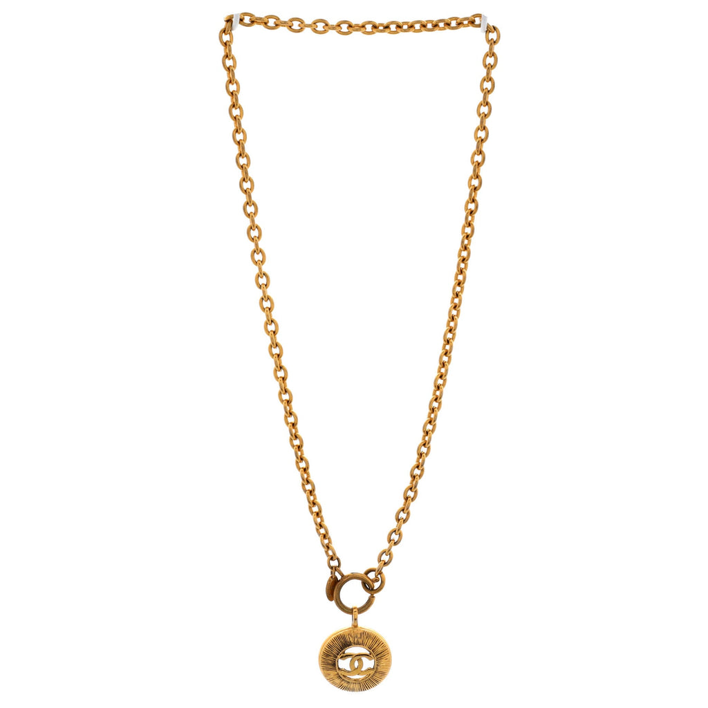 Vintage CC Round Cut-Out Pendant Necklace Metal