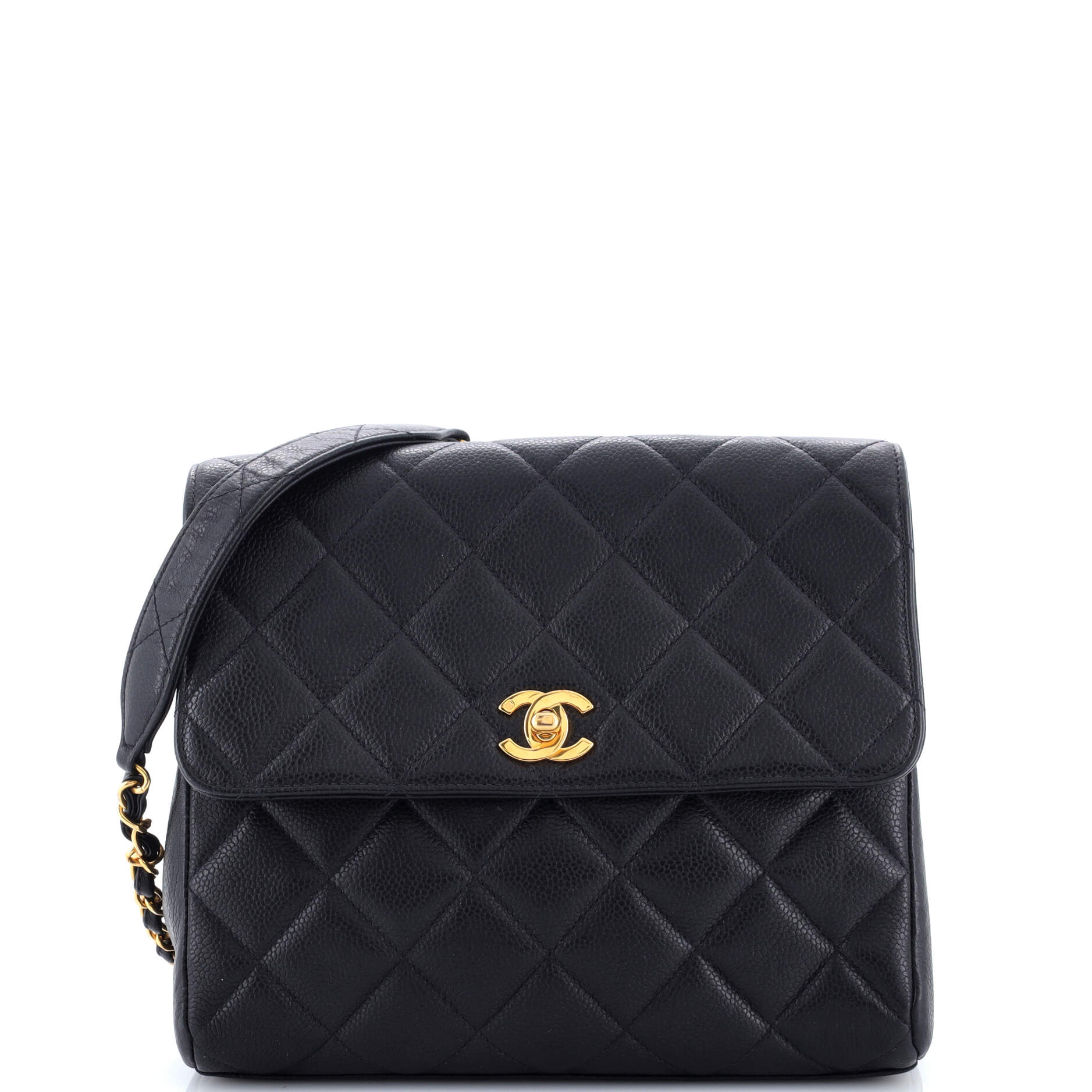 Vintage Square CC Flap Bag Quilted Caviar Small