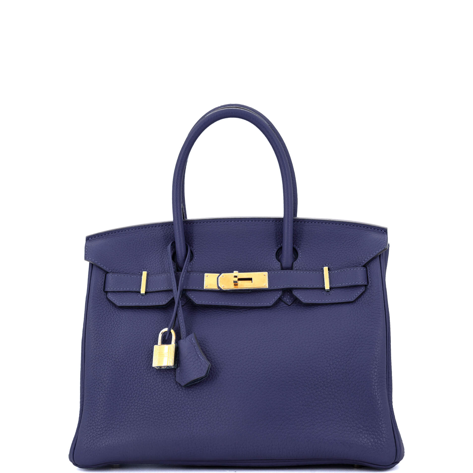 Birkin Handbag Bleu Saphir Clemence with Gold Hardware 30