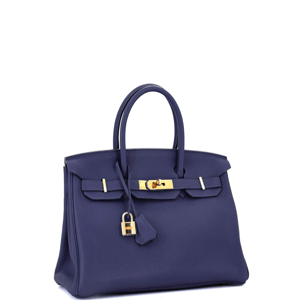 Birkin Handbag Bleu Saphir Clemence with Gold Hardware 30