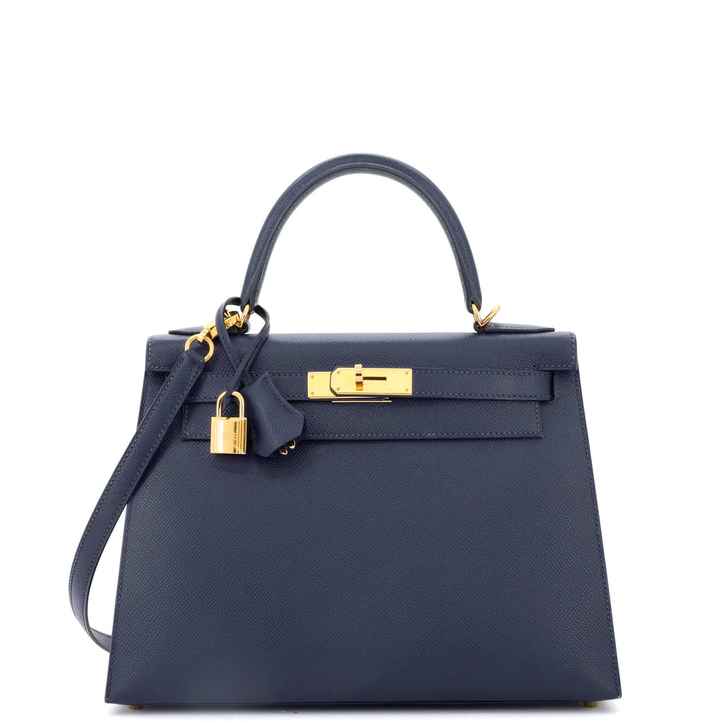 Kelly Handbag Bleu Indigo Epsom with Gold Hardware 28