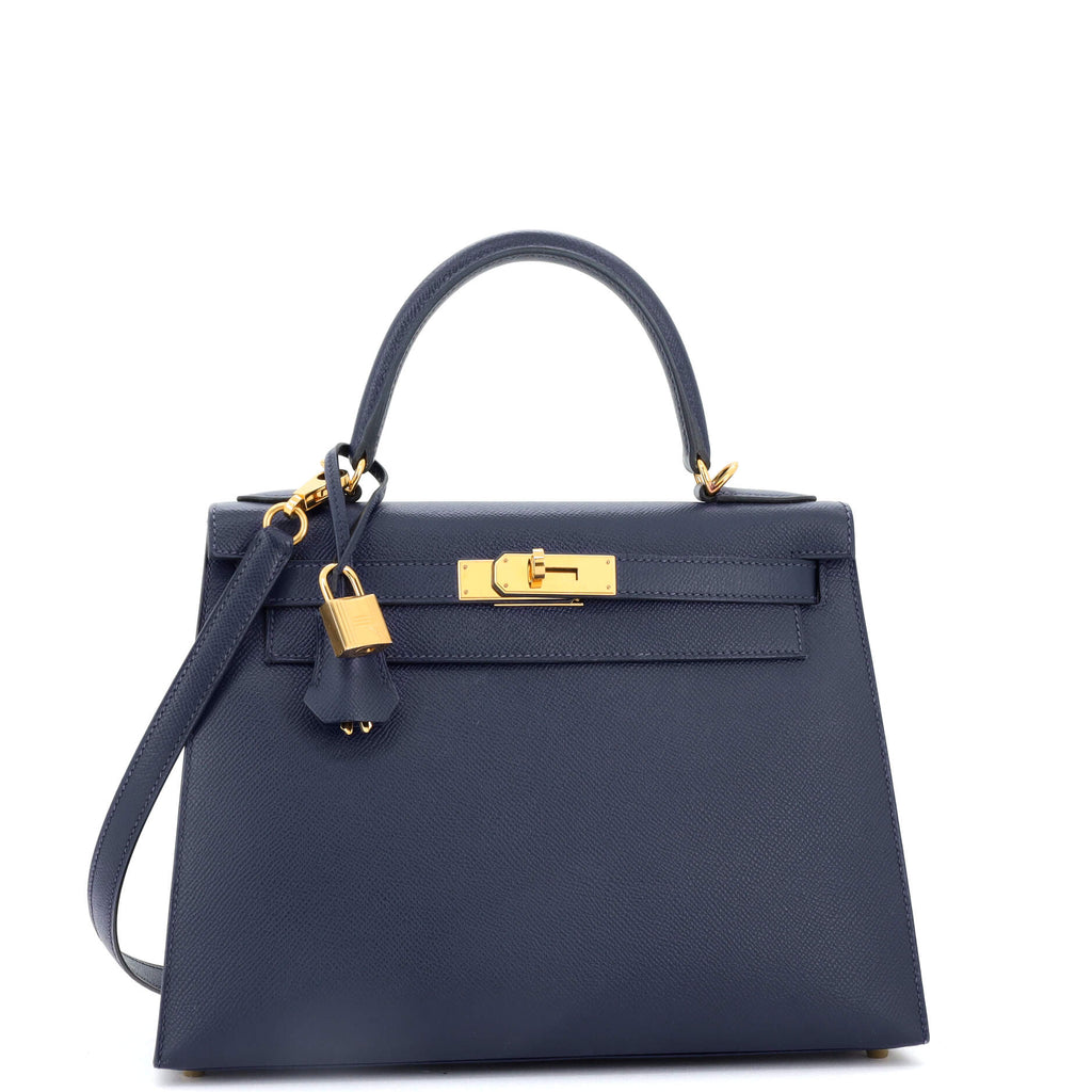 Kelly Handbag Bleu Indigo Epsom with Gold Hardware 28