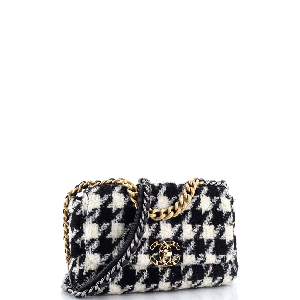 19 Flap Bag Quilted Houndstooth Tweed and Ribbon Medium