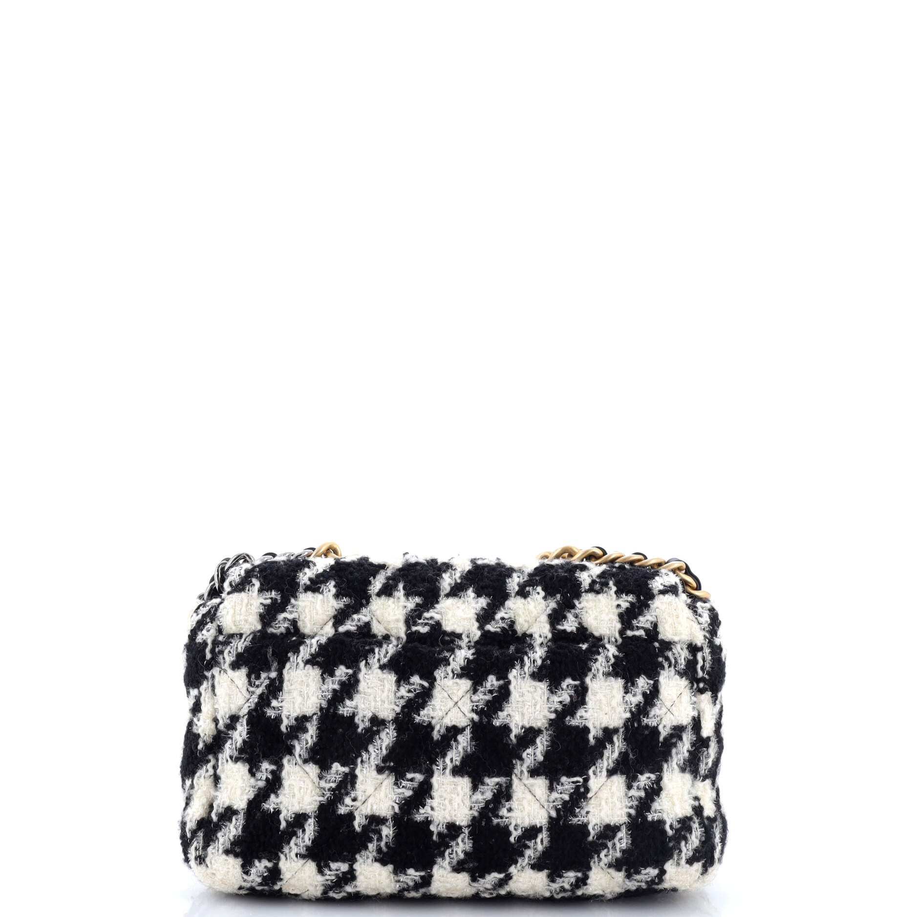 19 Flap Bag Quilted Houndstooth Tweed and Ribbon Medium