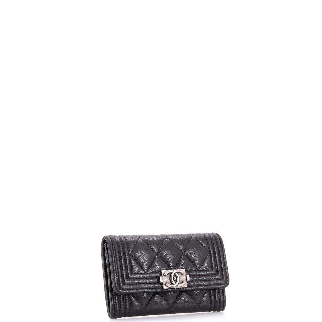 Boy Flap Card Case Quilted Caviar