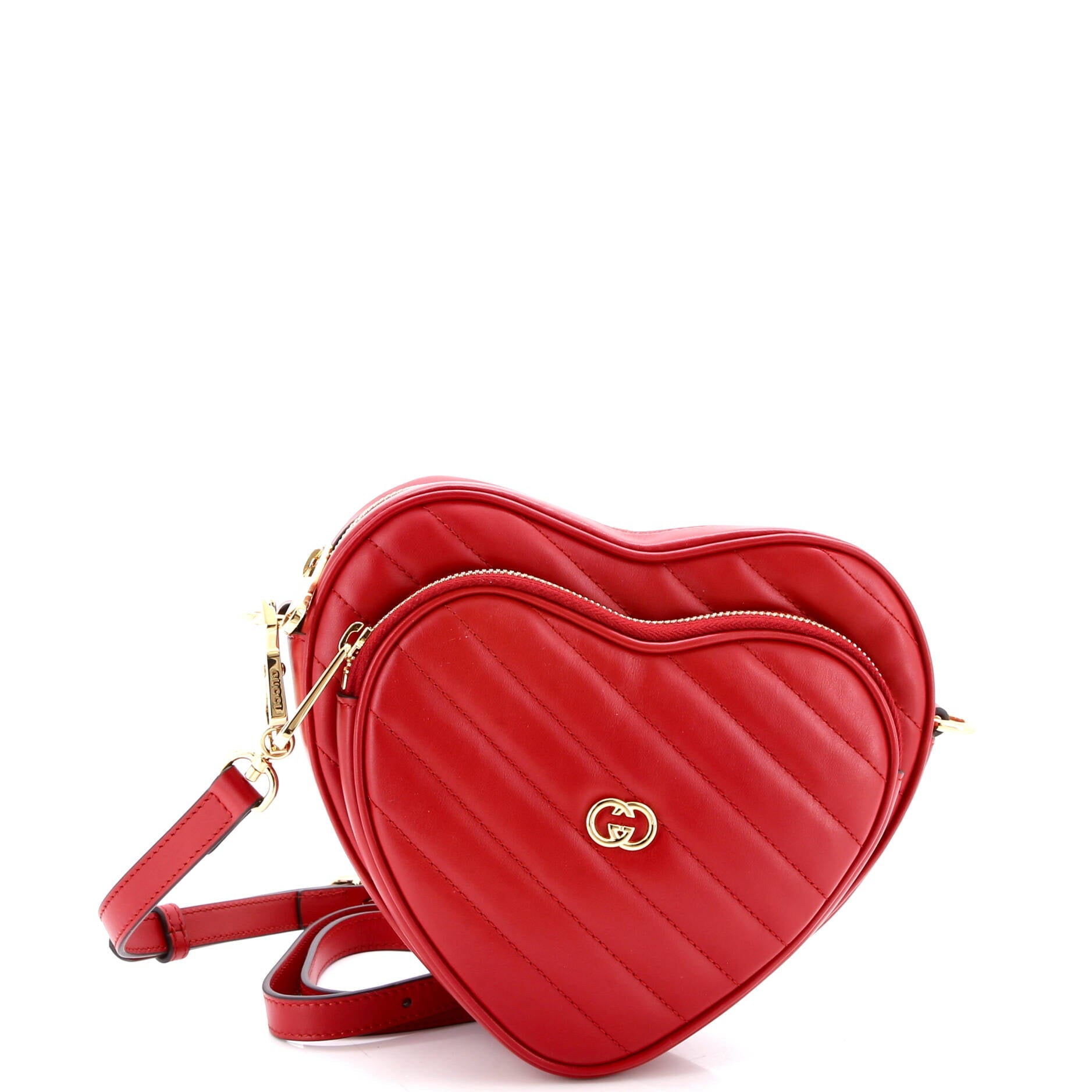 Interlocking G Heart Shoulder Bag Diagonal Quilted Leather Mini