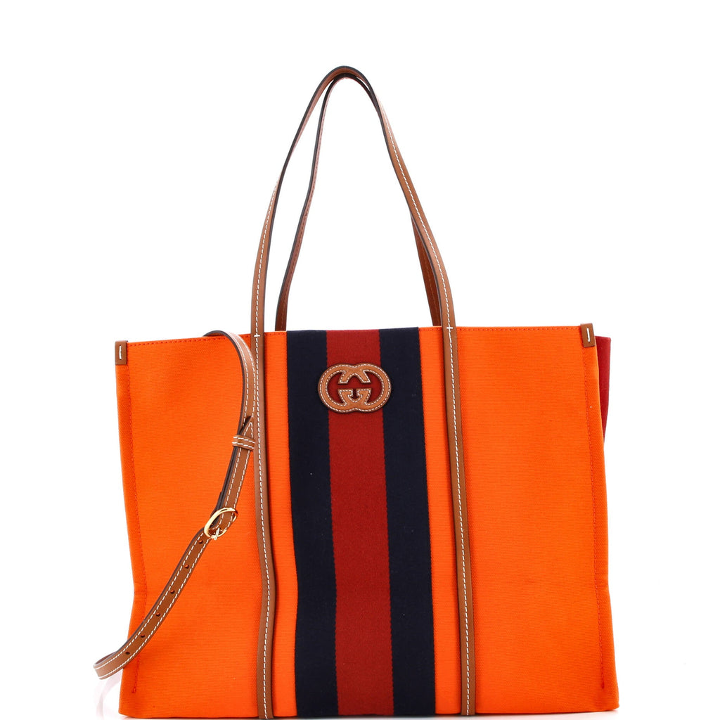 Interlocking G Web Tote Canvas Large