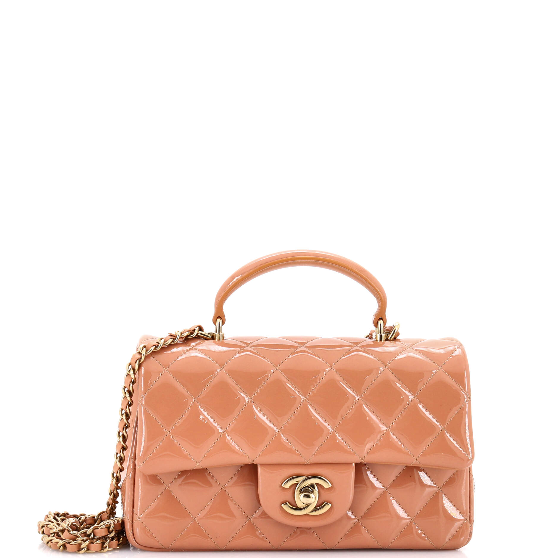Classic Single Flap Top Handle Bag Quilted Patent Mini