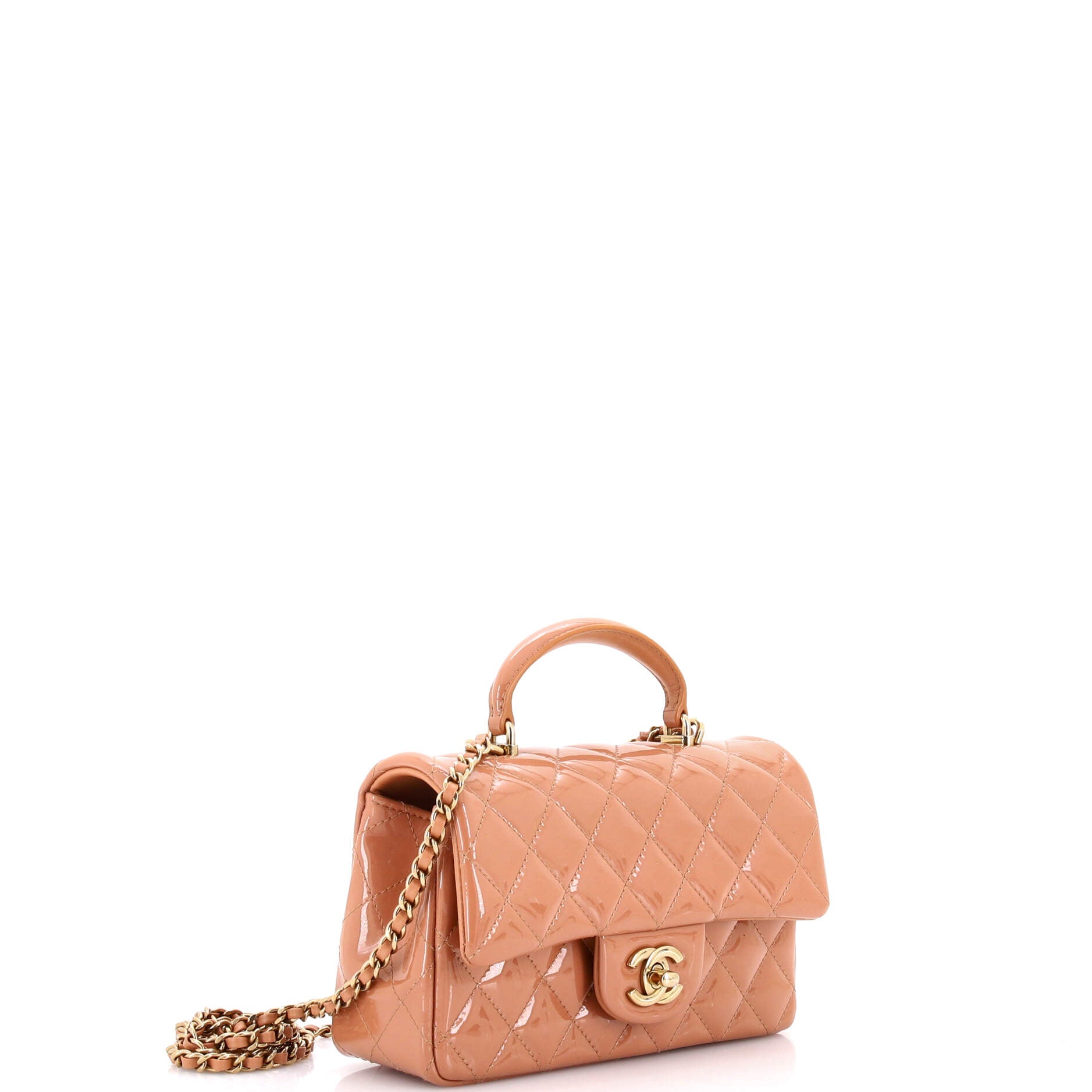 Classic Single Flap Top Handle Bag Quilted Patent Mini