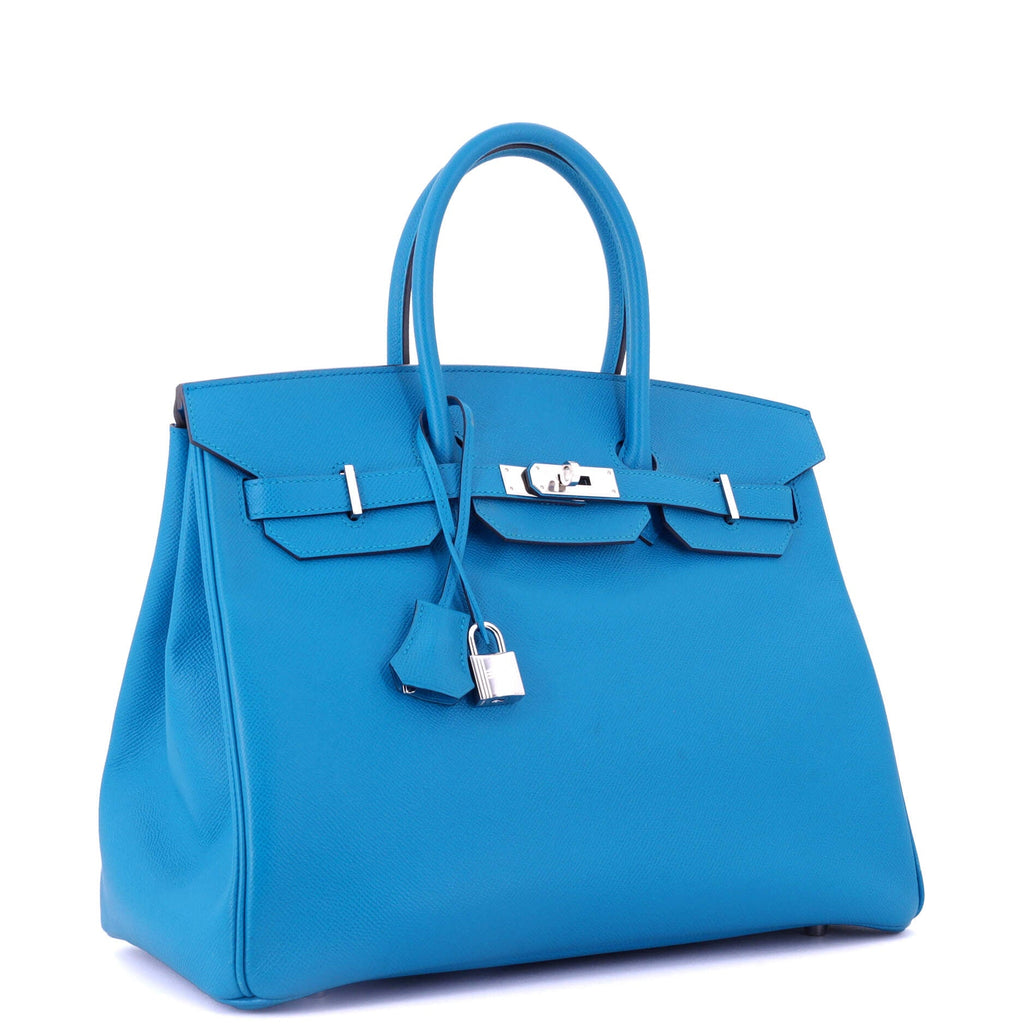 Birkin Handbag Bleu Zanzibar Epsom with Palladium Hardware 35