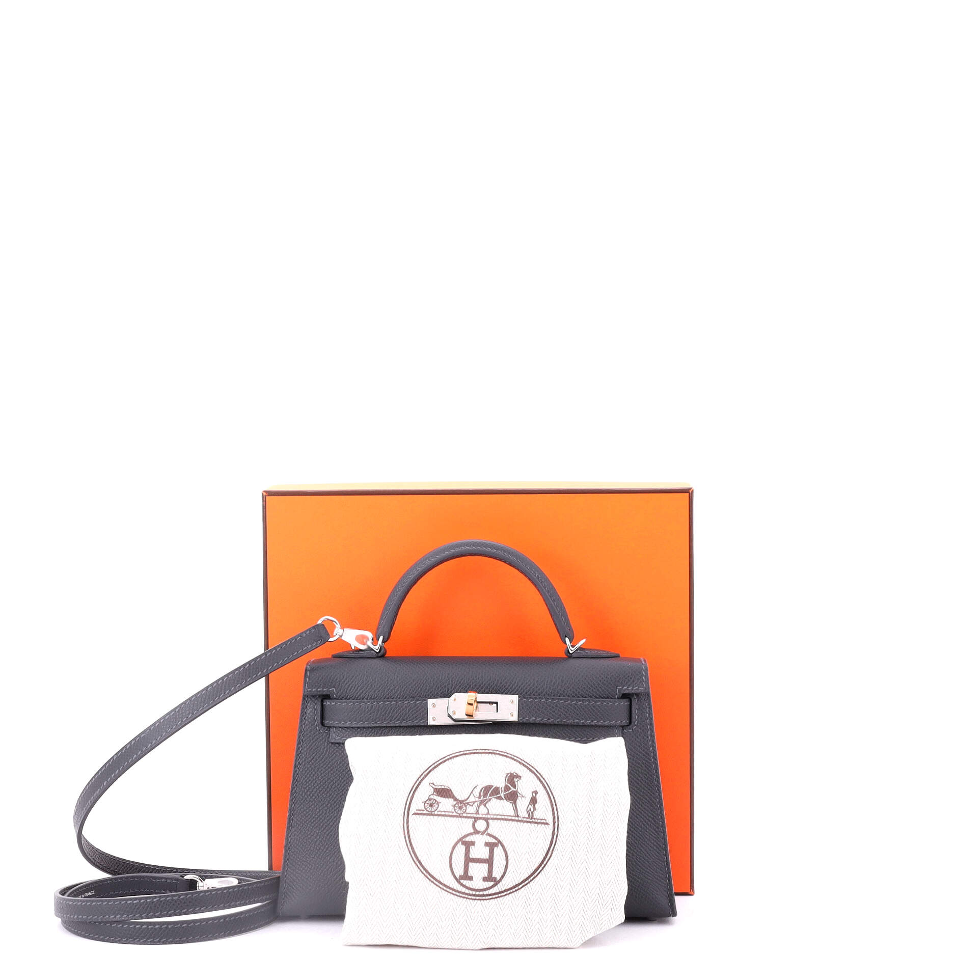 Kelly Mini II Bag Grey Epsom with Electrum Hardware 20
