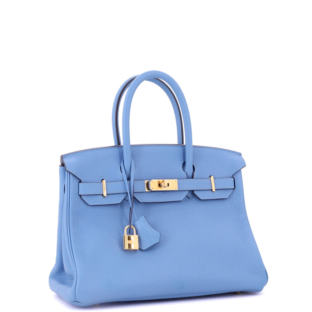 Birkin Handbag Bleu Paradis Clemence with Gold Hardware 30