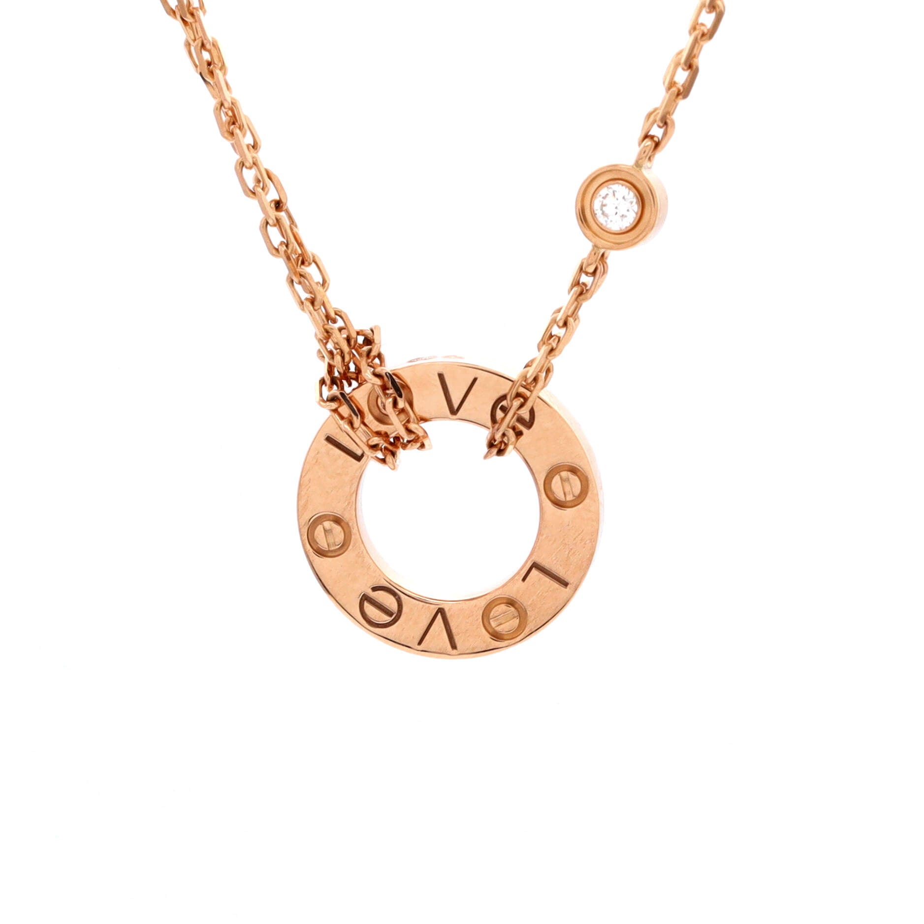 2 Diamonds Love Pendant Necklace 18K Rose Gold and Diamonds