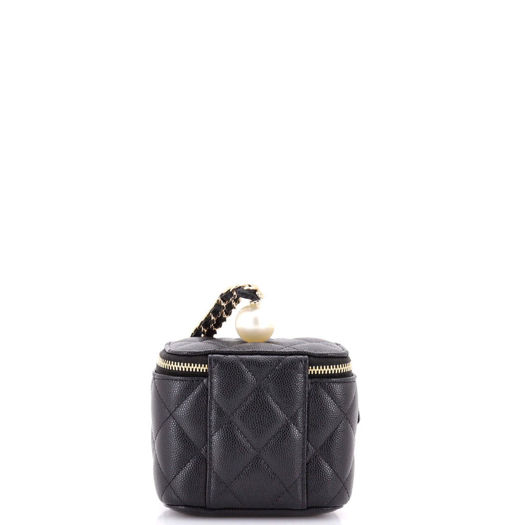 Classic Pearl Vanity Case with Chain Quilted Caviar Mini