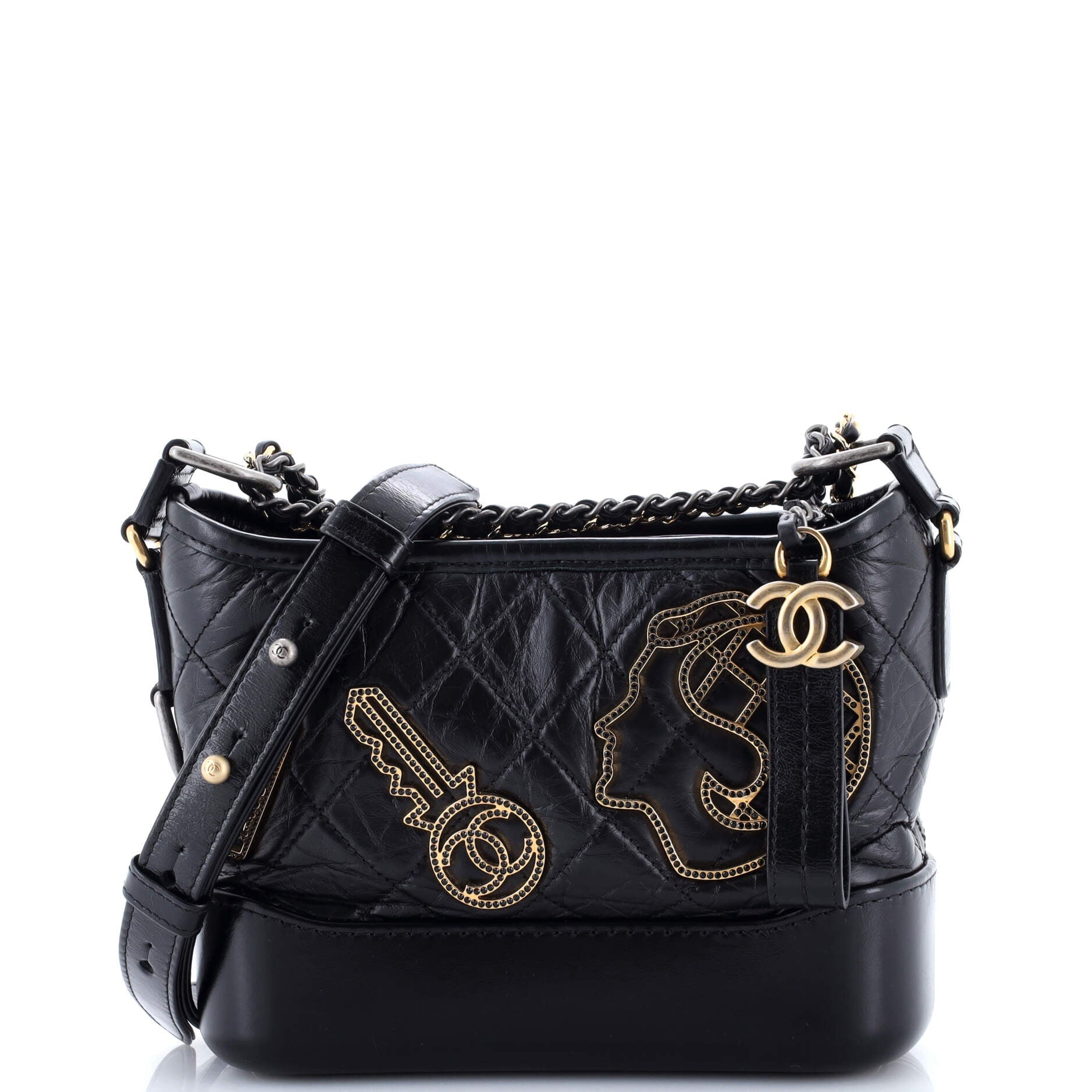 Gabrielle Hobo Embellished Quilted Aged Calfskin Small