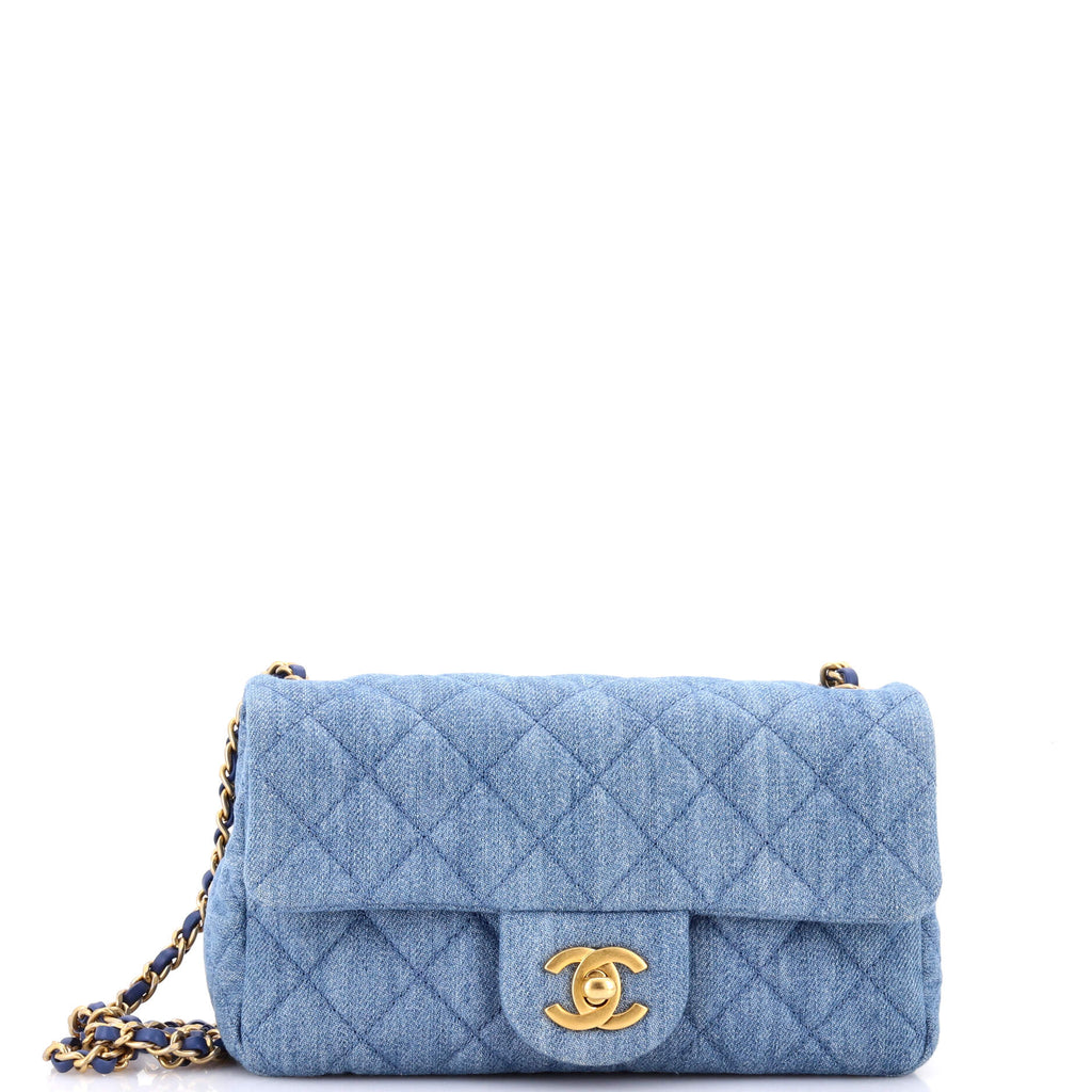 Pearl Crush Flap Bag Quilted Denim Mini