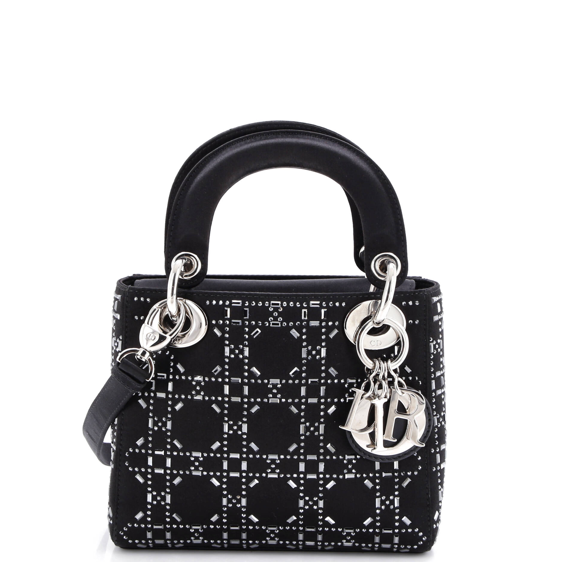 Lady Dior Bag Crystal Embellished Cannage Quilt Satin Mini
