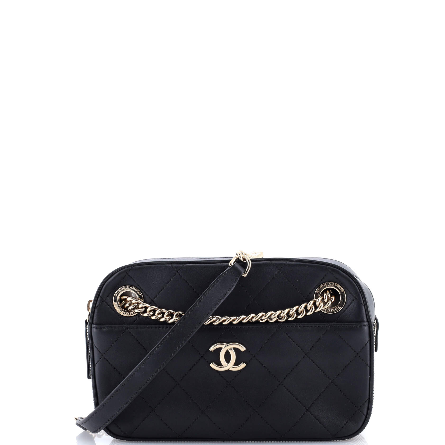 Camera Case Bag Quilted Calfskin with Striped Grosgrain Small
