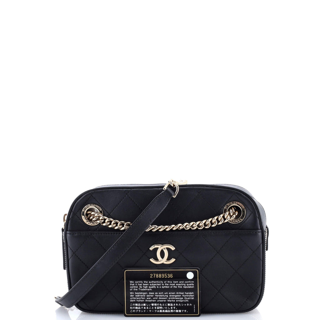 Camera Case Bag Quilted Calfskin with Striped Grosgrain Small