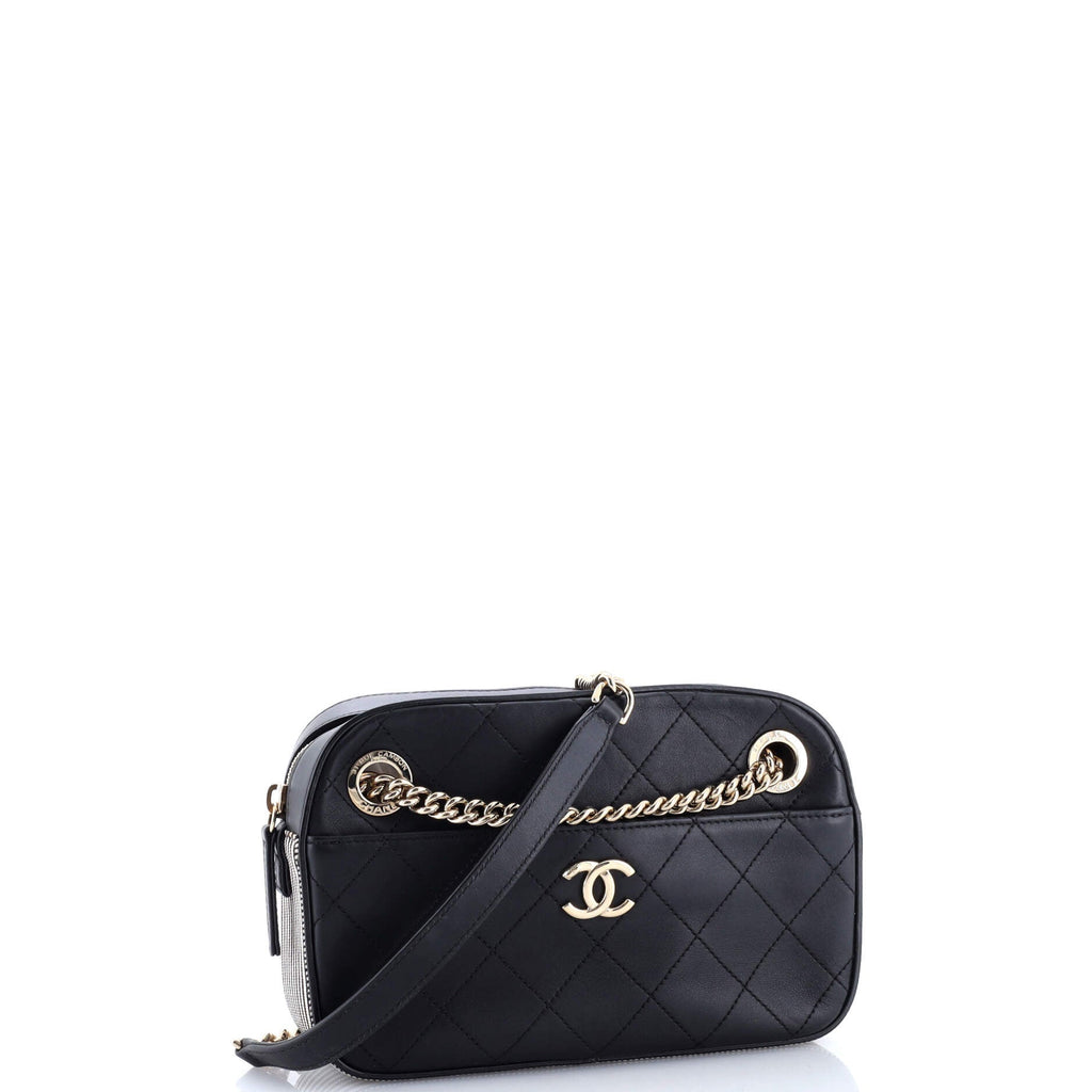 Camera Case Bag Quilted Calfskin with Striped Grosgrain Small