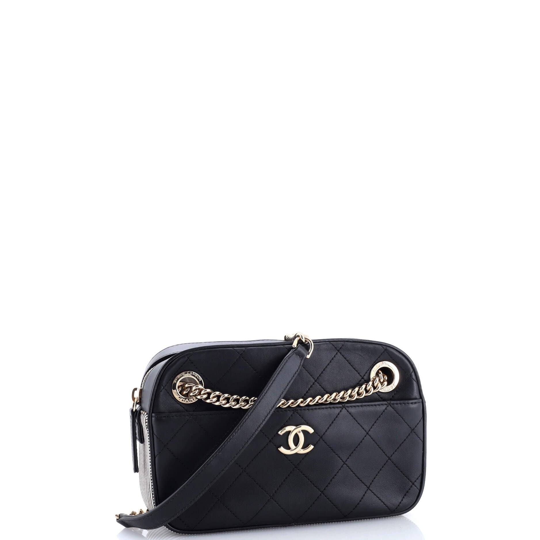Camera Case Bag Quilted Calfskin with Striped Grosgrain Small