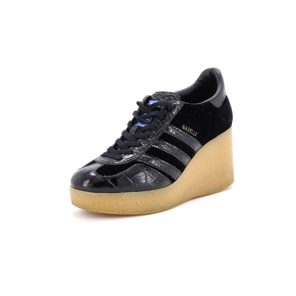 x Adidas Women's Gazelle Wedge Sneakers Velvet and Crocodile Embossed Leather with Rubber