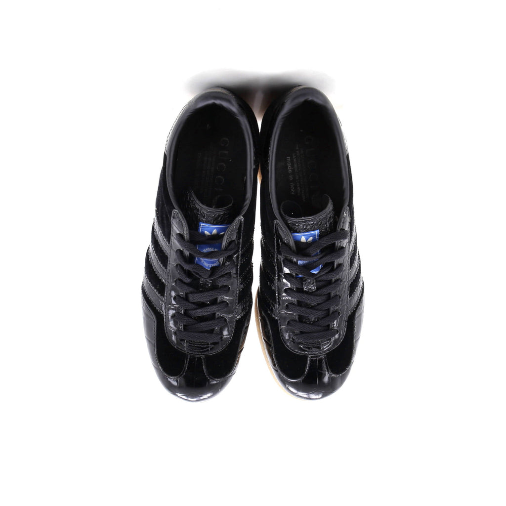 x Adidas Women's Gazelle Wedge Sneakers Velvet and Crocodile Embossed Leather with Rubber