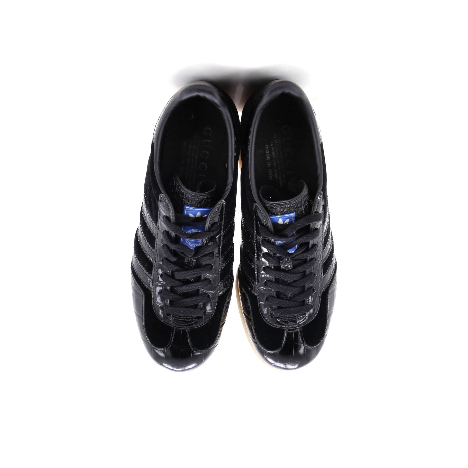 x Adidas Women's Gazelle Wedge Sneakers Velvet and Crocodile Embossed Leather with Rubber