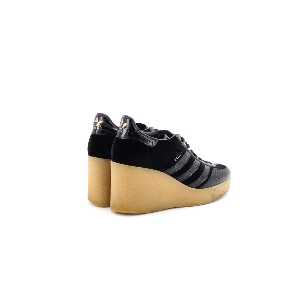 x Adidas Women's Gazelle Wedge Sneakers Velvet and Crocodile Embossed Leather with Rubber