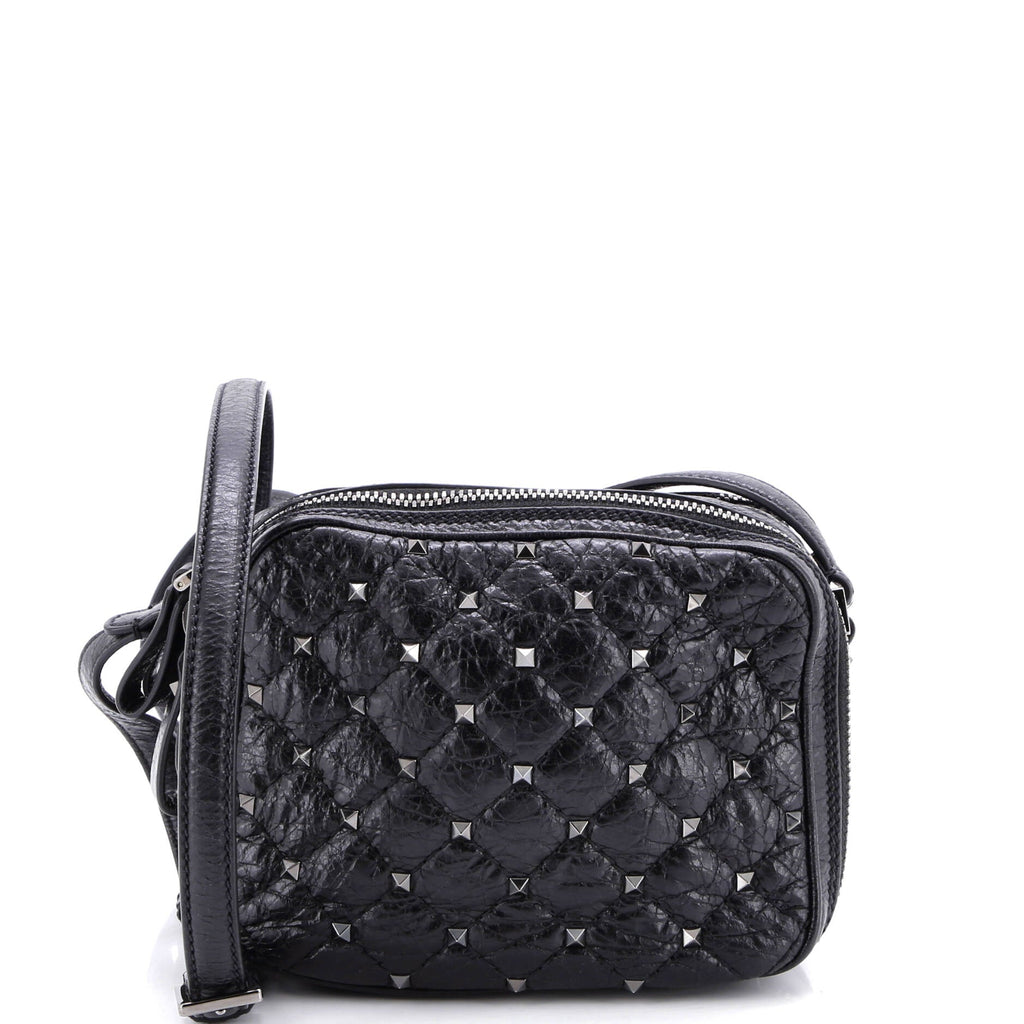 Rockstud Double Zip Camera Bag Quilted Crackled Leather