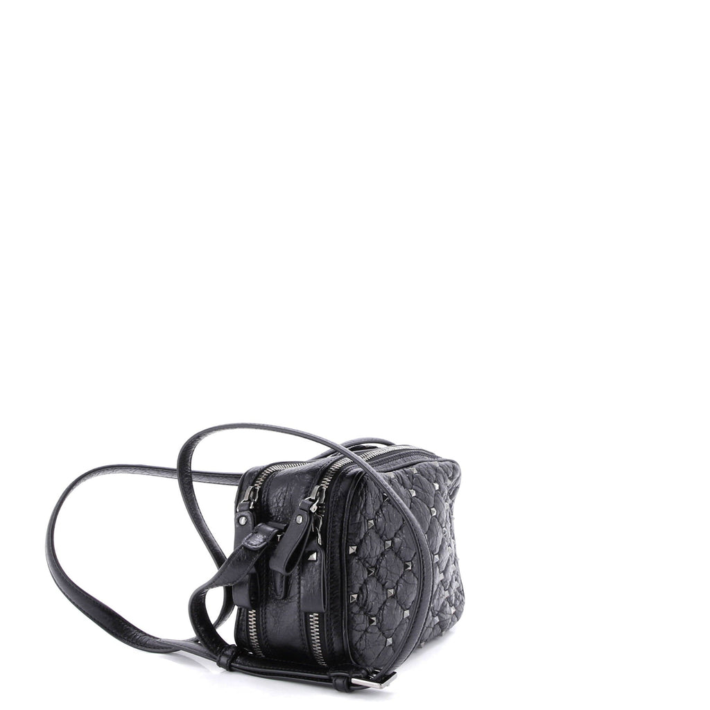 Rockstud Double Zip Camera Bag Quilted Crackled Leather