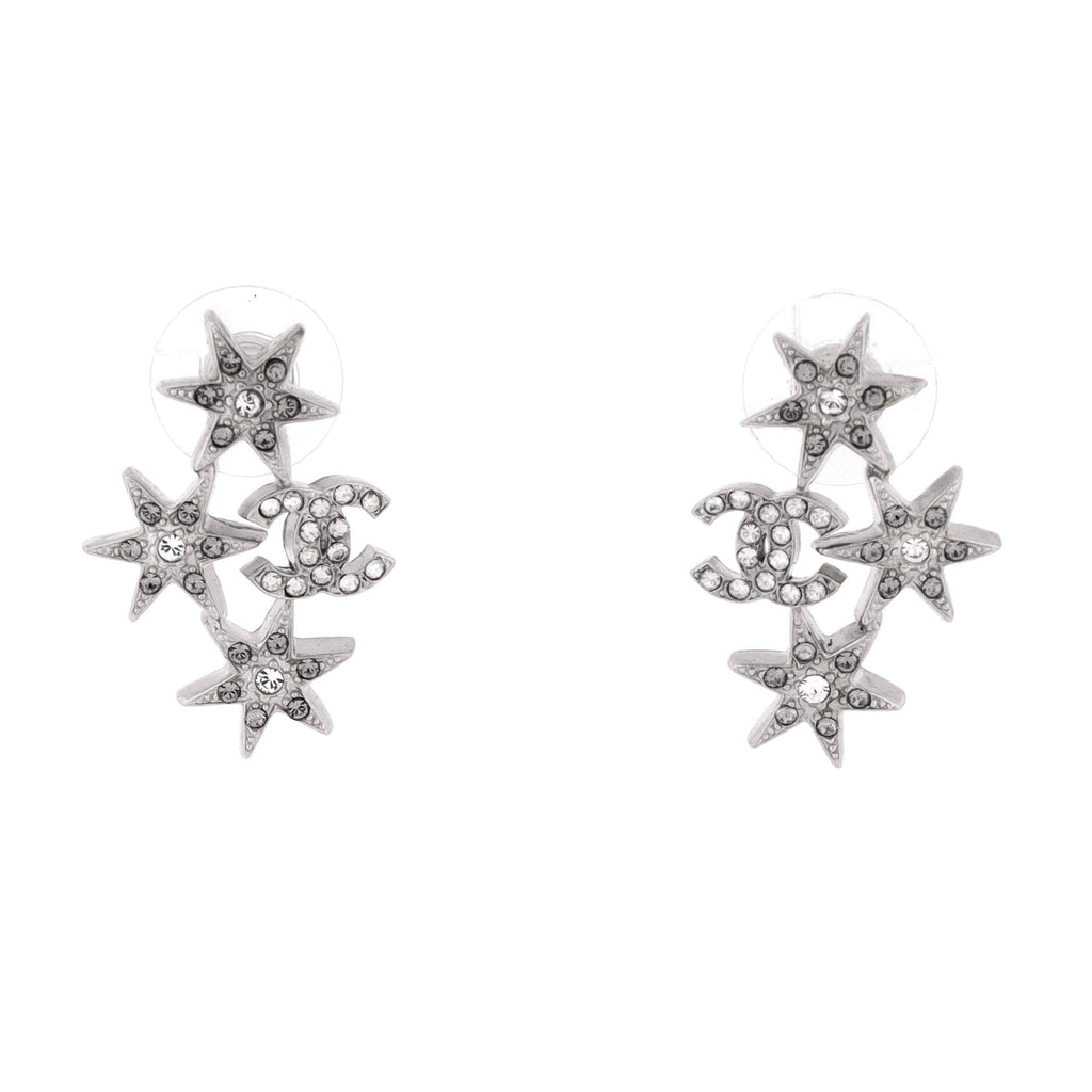 CC Triple Star Cluster Stud Earrings Metal with Crystals