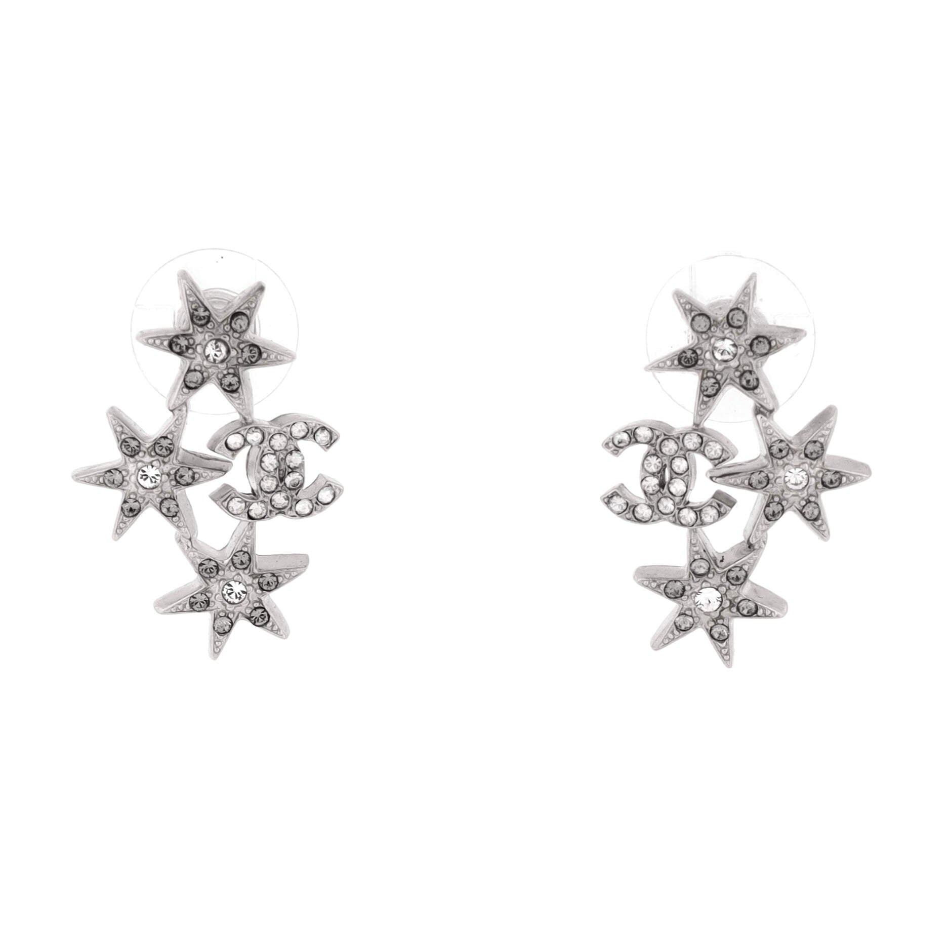 CC Triple Star Cluster Stud Earrings Metal with Crystals