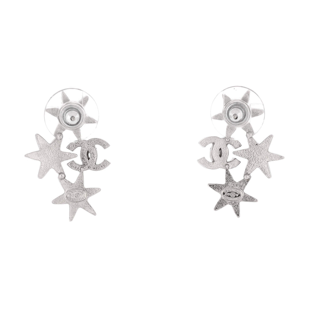CC Triple Star Cluster Stud Earrings Metal with Crystals