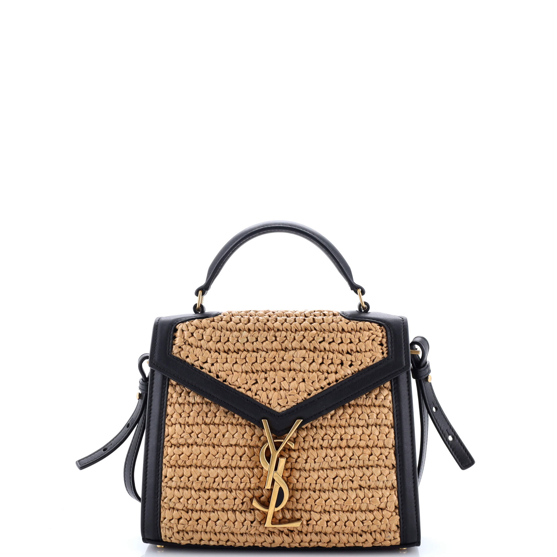 Cassandra Top Handle Bag Raffia with Leather Mini