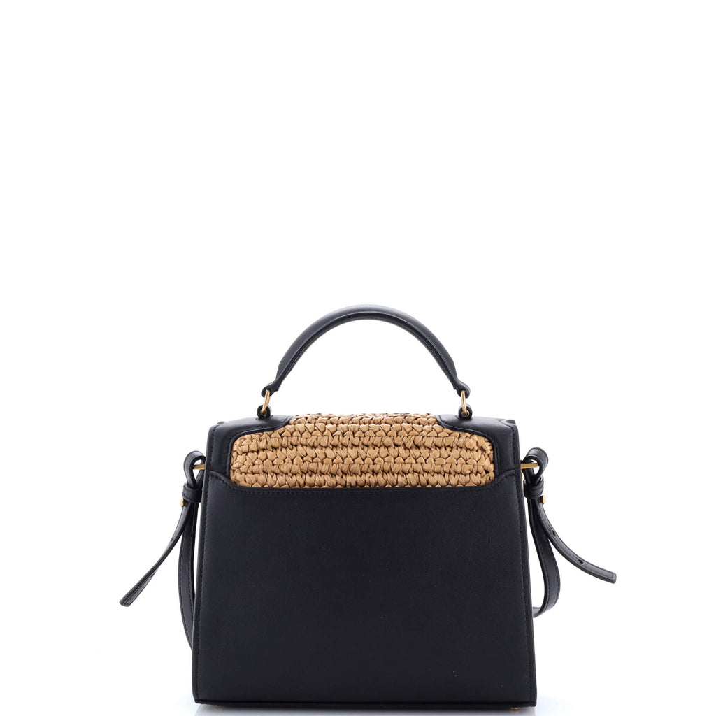 Cassandra Top Handle Bag Raffia with Leather Mini
